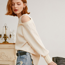 Ozhi country French fake two-piece one-sided strapless sweater womens autumn and winter 2-color design cotton shirt