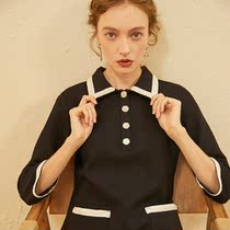 Aozhi Country 2021 Early Autumn French Lady Style 3 Color Exquisite Beaded Button Dress Medium-length dress Female Commuter