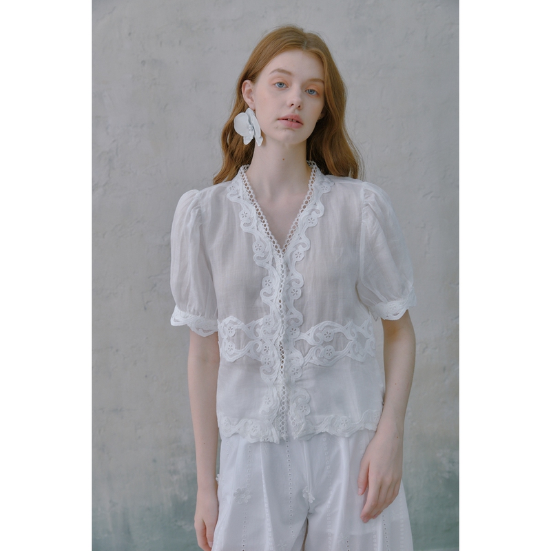 Aozhiguo Qingfengmanyu Romantic Heavy Lace Ramie Short-Sleeve Shirt for Women, 2 Colors Top Aozhiguo Qingfengmanyu Romantic Heavy Lace Ramie Short-Sleeve Shirt for Women, 2 Colors Top
