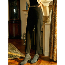 Summer (cow goods) refined women lace stitching pants slim high waist commuter black suit trousers women SD