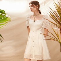 Summer 1 (fairy Z Series) silk square collar dress 2021 New Summer Girl 2 color Princess Bubble Sleeve skirt Q