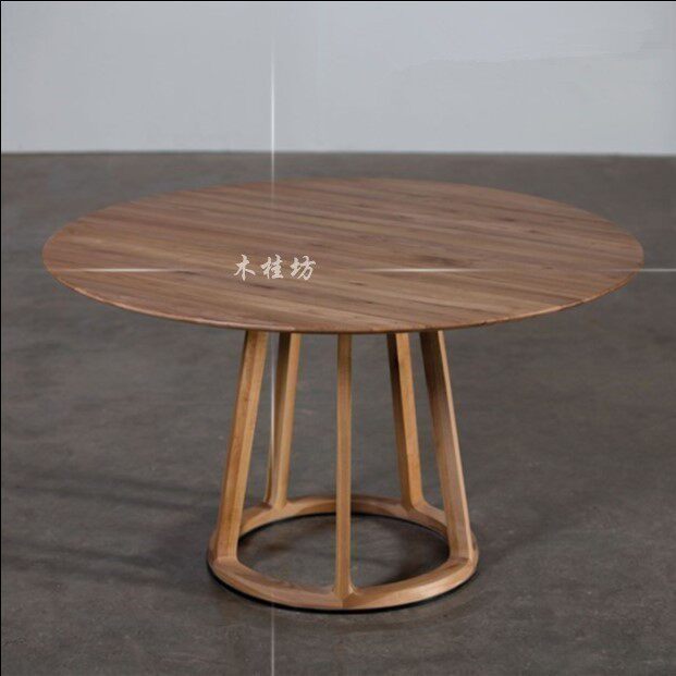Nordic Solid Wood Dining Table And Chairs Round Table Modern Minima Round Table Cafeterie Cafeterie Roundtable Mini-Family Black Walnuts