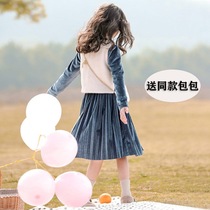 girls' autumn winter Korean style children's western style dress gold velvet princess suit skirt autumn girl skirt