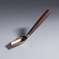 [手工禅意实木柄功夫茶匙茶勺黑檀铜茶铲茶道六君子功夫茶具配件]