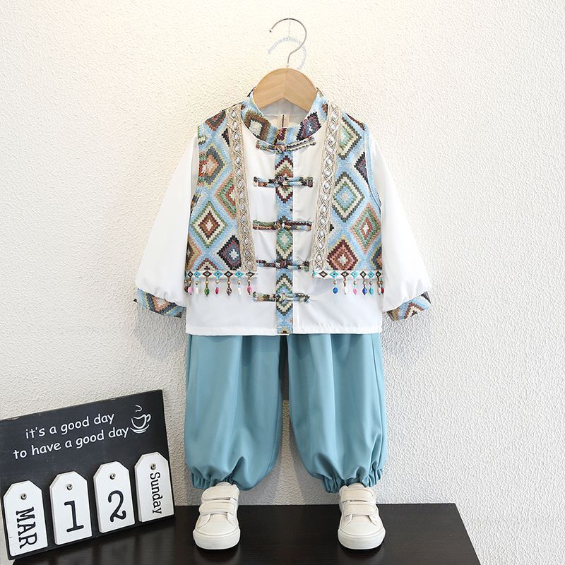 Children's Ethnic Minority Guangxi March 3Rd Zhuang and Dai Ethnic Minority Exotic Style Unisex Hanfu Tang Suit Spring and Autumn Performance Costumes