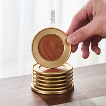 Brass light luxury high-end coaster tea pad saucer ebony Kung Fu tea metal round solid wood tea set coaster anti-scalding pad