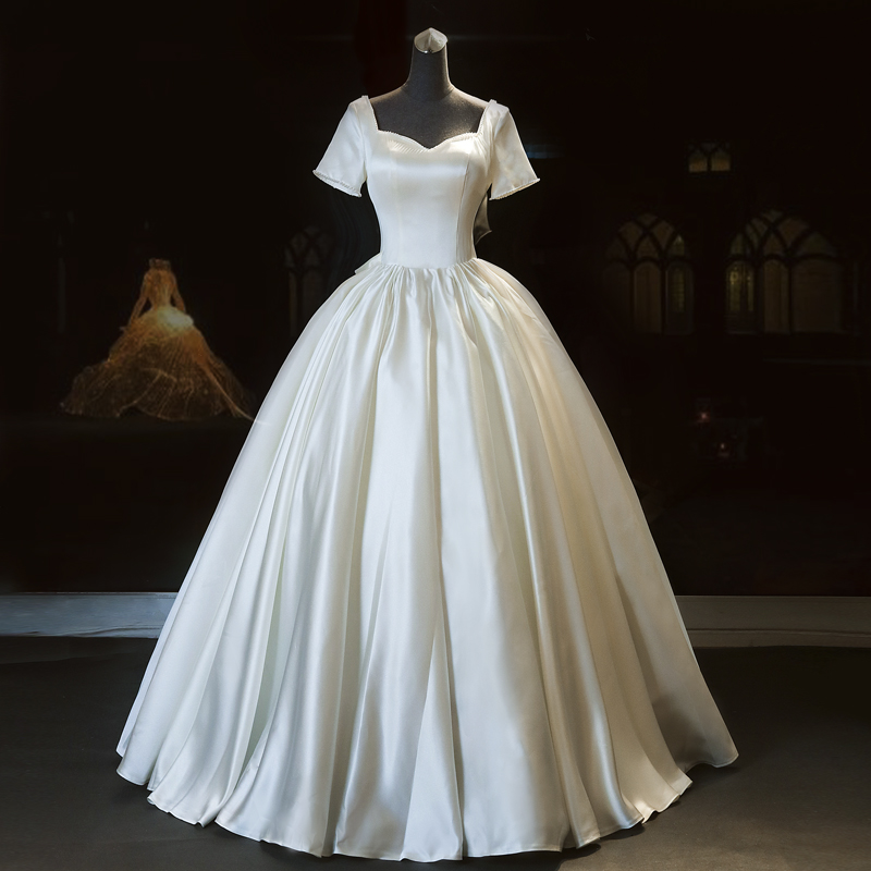 French satin master wedding dress 2021 new Hepburn retro - minimal court small size superfantasy