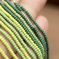 French embroidery nail bead material Czech imported 2mm rice beads porcelain beads Green series 50cm string of 5 colors