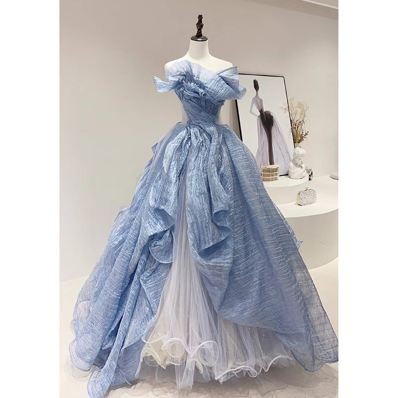 Blue Evening Dress for Women, Super Fairy-Like, High School Student Coming-Of-Age Ceremony, Runaway Princess Dress, High-End Banquet Host Dress