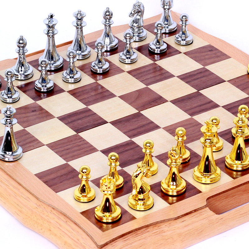 Chess Eurostyle Foreign Trade Metal Zinc Alloy Competitive Puzzle Toys Folding Chessboard 2 Spare Pawns