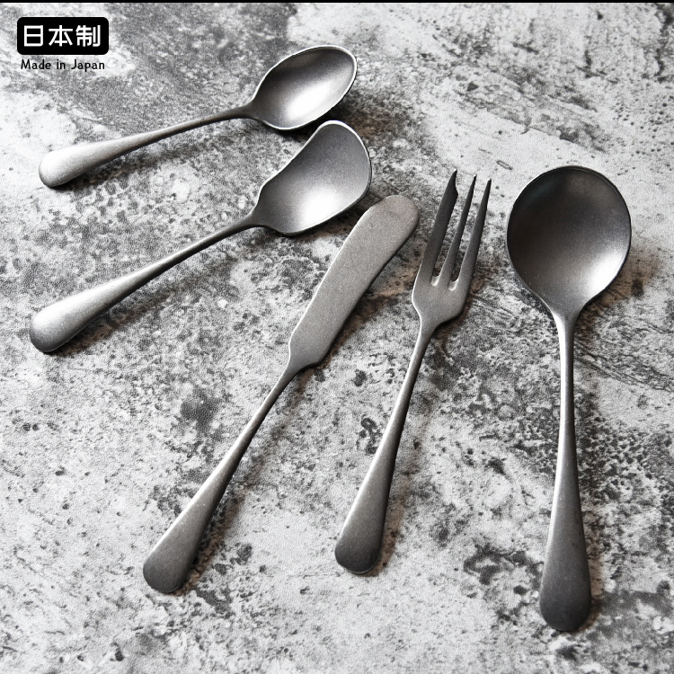Japan imported Qingfang production black retro stainless steel tableware spoon spoon dinner fork coffee spoon dessert fork