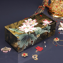 Zen Willi Lotus Ancient Wind First Decorated Box Large Capacity Multilayer Containing Box Classical Antique Gold Light Lavish High-end Lacquered Ware Box
