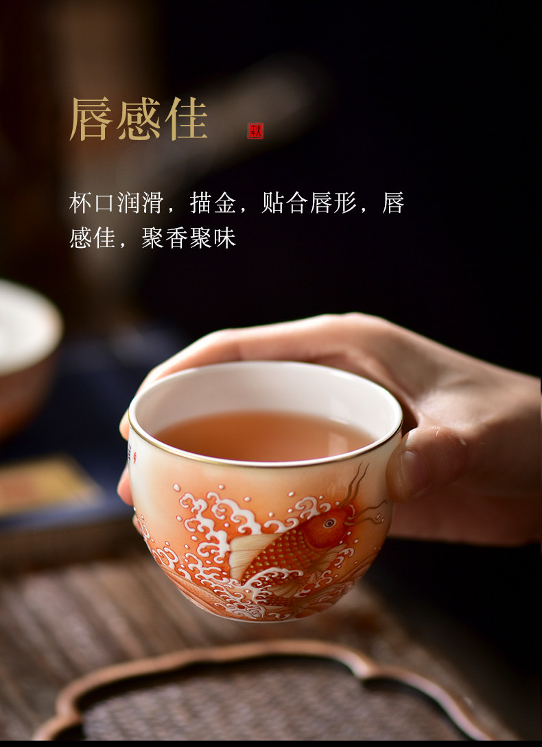 Alum red paint master CPU high - end jingdezhen manual led gifts ceramic dragon cylinder cups large sample tea cup