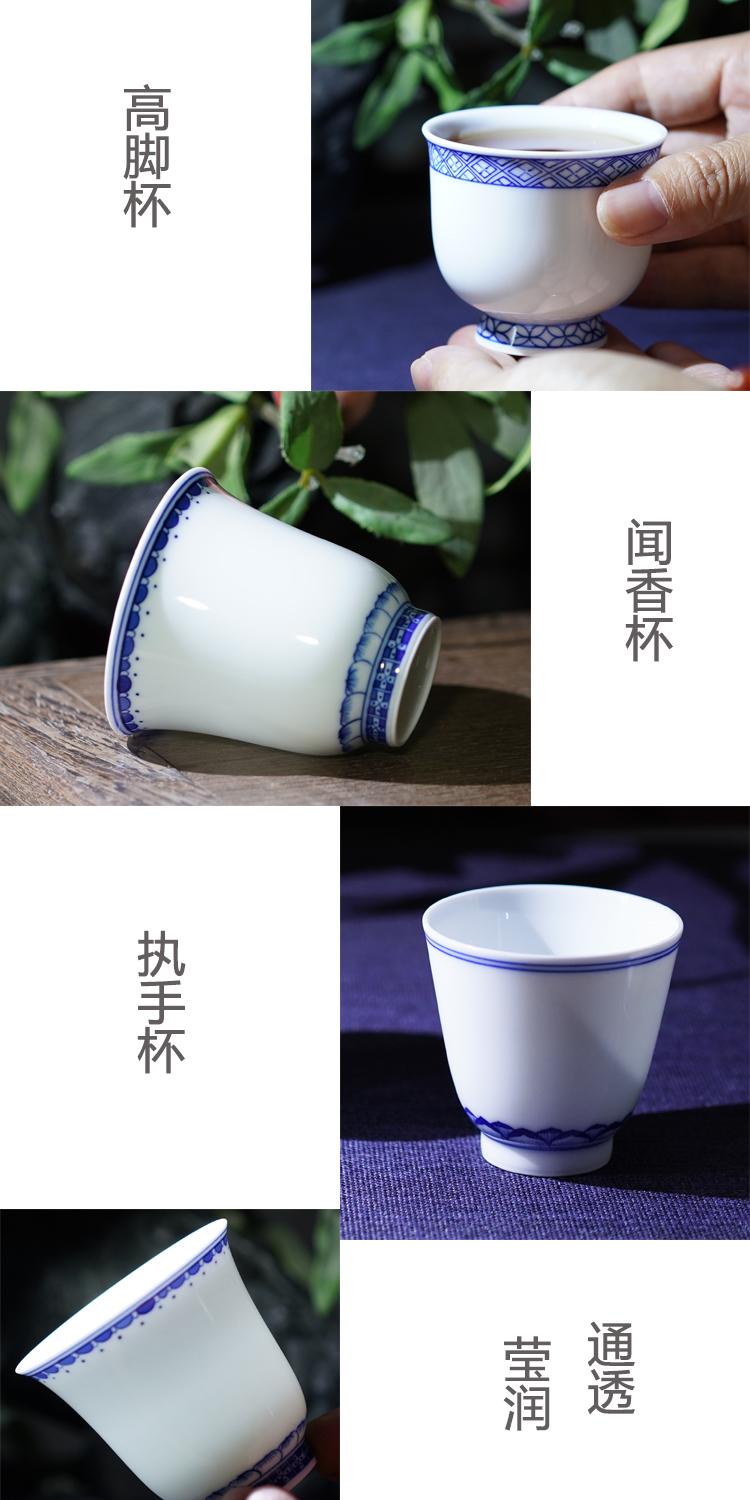 The Master of the blue and white porcelain cup single cup suit only hand - made of high - end checking ceramic jingdezhen kung fu tea sample tea cup