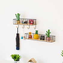 Wall shelf with hooks Meal-A shop Bedrooms Nordic light lavish walls Creative wood iron art contained wall-mounted