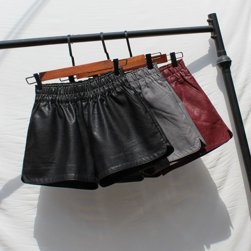 Quần short da nữ 2018 mới thu đông hoang dã mặc quần thun eo pu quần da mùa hè rộng mỏng eo cao quần ống rộng quần short nữ jean