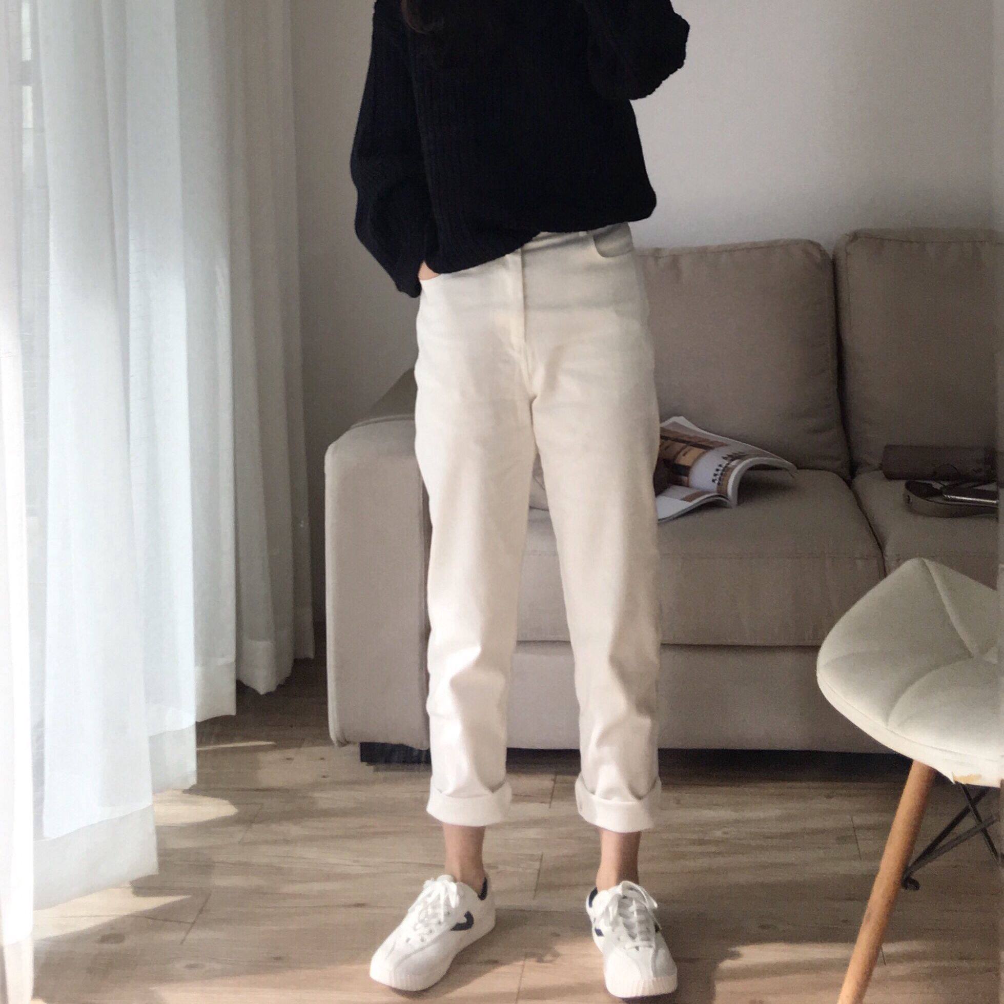 Via Vela) white small pants women's 2021 spring and autumn new slim-fit all-match straight fashion casual pants