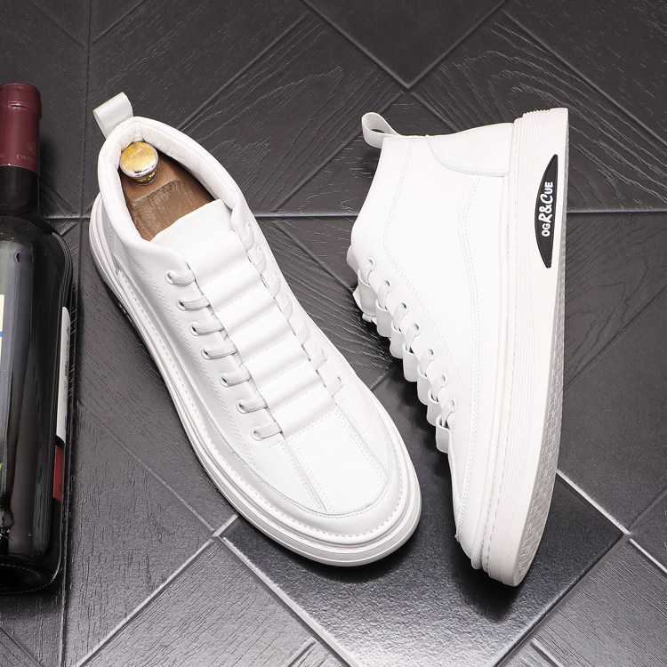 Boomer Middle Ground Male Shoes Breathable Sports Casual Board Shoes Han Edition Trendy High Cylinder Shoes Thick Base Small White Shoes Men's Short Boots