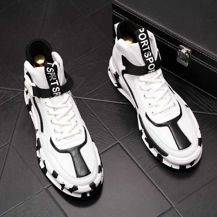 Tide brand high-top shoes men's casual breathable all-match sneakers Zhongbang thick-soled Korean version of Martin boots personality trend short boots