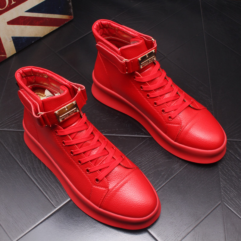 Hong Kong Tide Cards High Cylinder Board Shoes Men Genuine Leather 100 Hitch Thick Base Short Boots Korean Version Trend Martin Boots Casual Little White Shoes