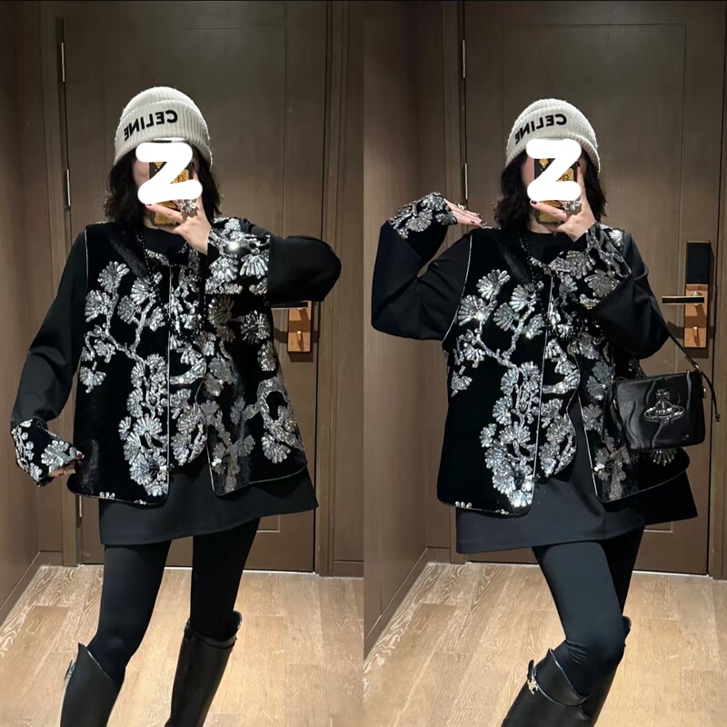 Chinese-Style Velvet Sequin Two-Piece Set 2026 Autumn Plus-Size Embroidered Vest with Fashionable Inner Wear Set for Women Chinese-Style Velvet Sequin Two-Piece Set 2026 Autumn Plus-Size Embroidered Vest with Fashionable Inner Wear Set for Women