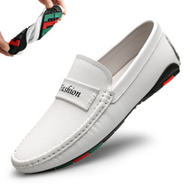 Forest Wolf men white beans Bean Shoes Head Layer Cow Leather Genuine Leather Soft Bottom Soft Face One Foot foot Len Fashion Driving Shoes