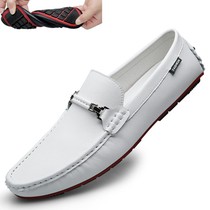 Forest Wolf men genuine leather bean-bean shoes breathable Soft-bottom casual leather shoes Soft leather white One foot pedal sloppy drive shoes