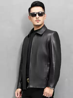 Haining new leather leather jacket men's leather jacket middle-aged sheep leather short slim lapel casual leather jacket