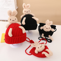 New three-dimensional super cute rabbit shape baby hat autumn and winter wool knitted childrens hat Korean cartoon baby hat