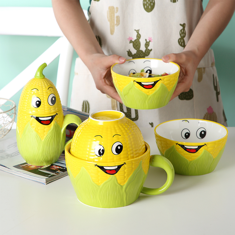 Ceramic noodle bowl lunch box with cover for student dormitory instant noodle cup tableware set single big bowl in Japanese style