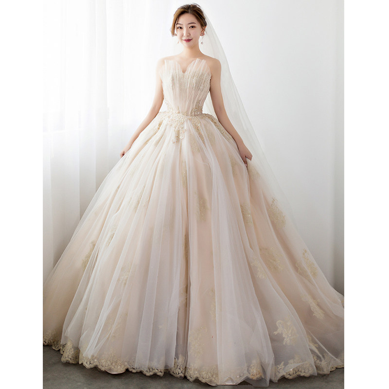 French main light wedding dress 2021 new bride bandeau big tail luxury temperament small man high-class atmosphere Qi