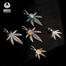  Lingzuo silver jewelry Original point gold turquoise sterling silver size hemp leaf pendant K gold pendant Accessories accessories