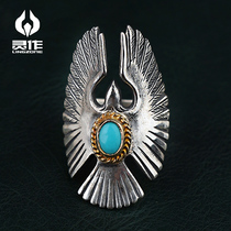 Hearty silver accessories pure silver eagles ring 925 silver K gold hand inlaid sleeping beauty green pine stone non-high bridge personality