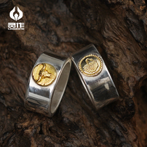 Spirit for silver decoration dog Xiong Dad authorized original design K gold rose Wei flower flat beating 999 pure silver ring custom fine casting