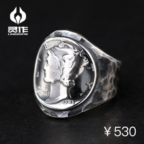  Lingzuo silver jewelry full-hand small trapeze coin restructuring hand percussion hammer pattern ring 999 sterling silver original design