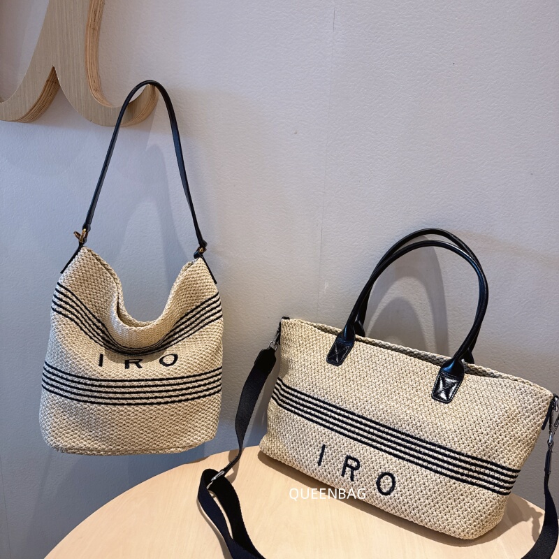 2025 Summer New Style Straw Woven Mother-Daughter Bag Large Capacity Tote Large Crossbody Trendy Bag Beach Woven Bucket Bag