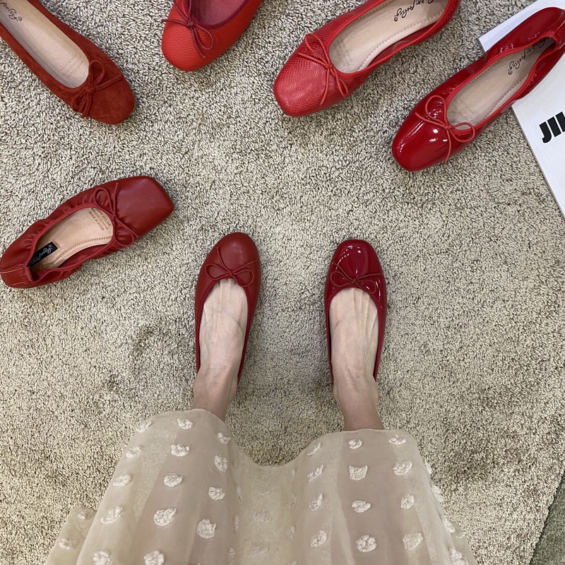 Bow-Tie Shallow Flat Red Single Shoes for Women 2023 New Spring and Summer Wedding Shoes Ballet Spring and Autumn Shoes