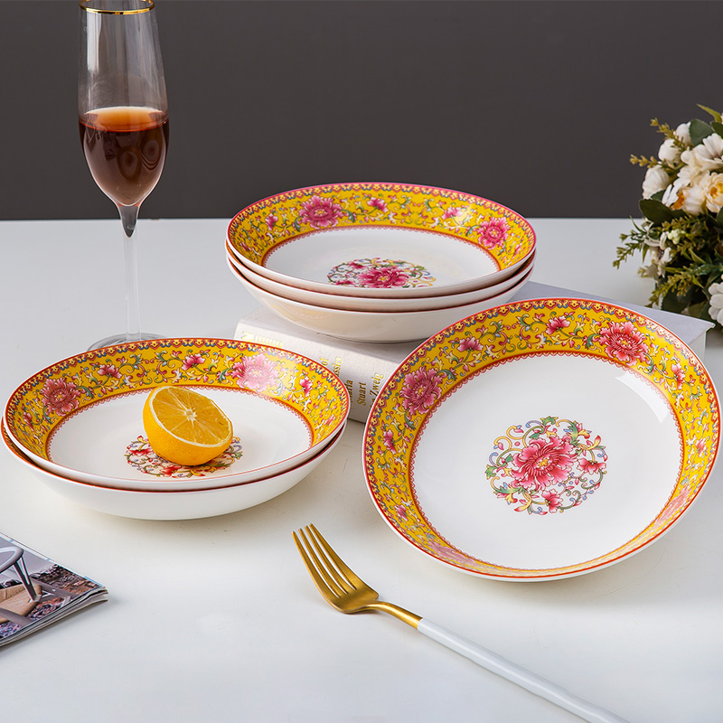 Jingdezhen colored enamel tableware archaize vegetables disc ceramic plate deep dish plate household porcelain ipads plates