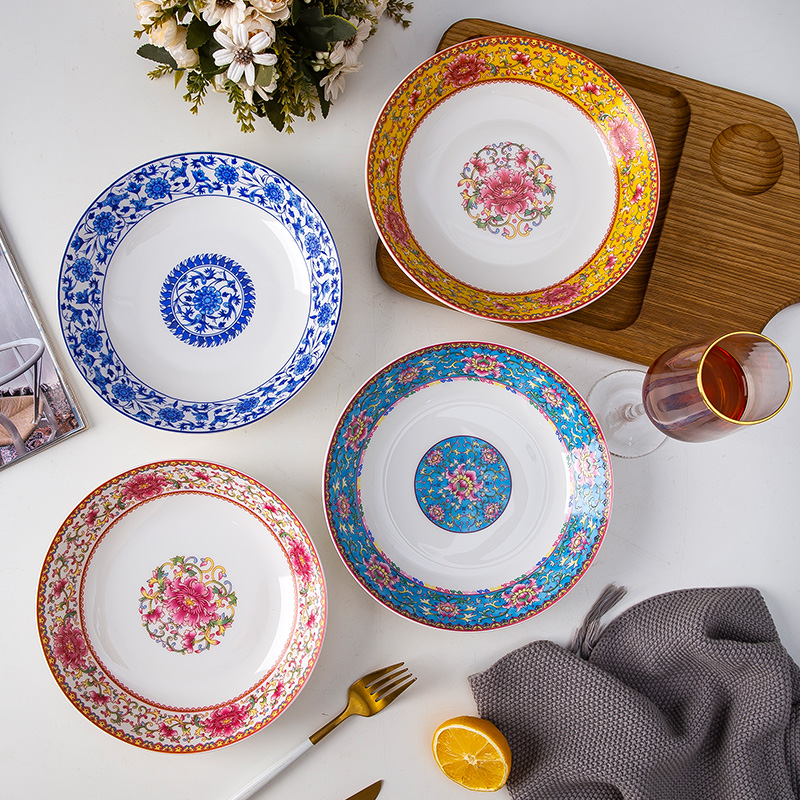 Jingdezhen colored enamel tableware archaize vegetables disc ceramic plate deep dish plate household porcelain ipads plates