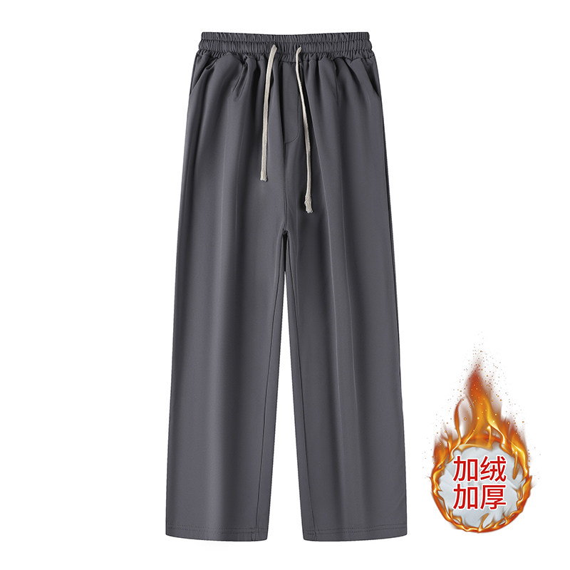 Grey Plus Suede Pumping Rope Sports Pants Boys Spring Autumn Loose Straight Barrel Broadleg 100 Hitch Thickened Trendy Casual Wear Pants-Taobao