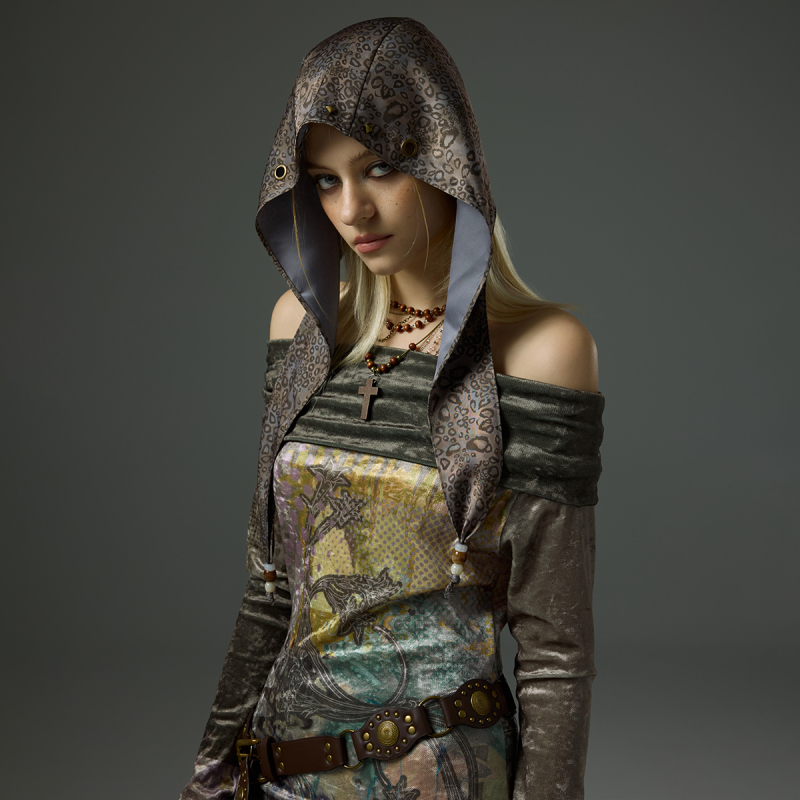 【Hemo】Niche Original Design Autumn and Winter New Product Printed Leopard Print Rivet-Decorated Subculture Headscarf