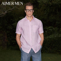 Aimer men aimüller 18SS linen flap with short sleeve blouse NS81A952