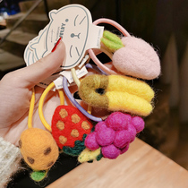 Little girl cute fruit head rope Strawberry plush hair circle Net red girl simple tie hair rubber band headdress woman