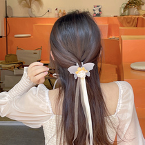 Temperament long floating with butterfly rear brain spoon grip pony tail disc hair shark gripping head decoration nets red 2022 new hair accessories