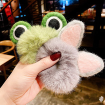 South Koreas new hair ring ins wind girl plush head rope cute rabbit ear rubber band female tie head cartoon simple hair rope