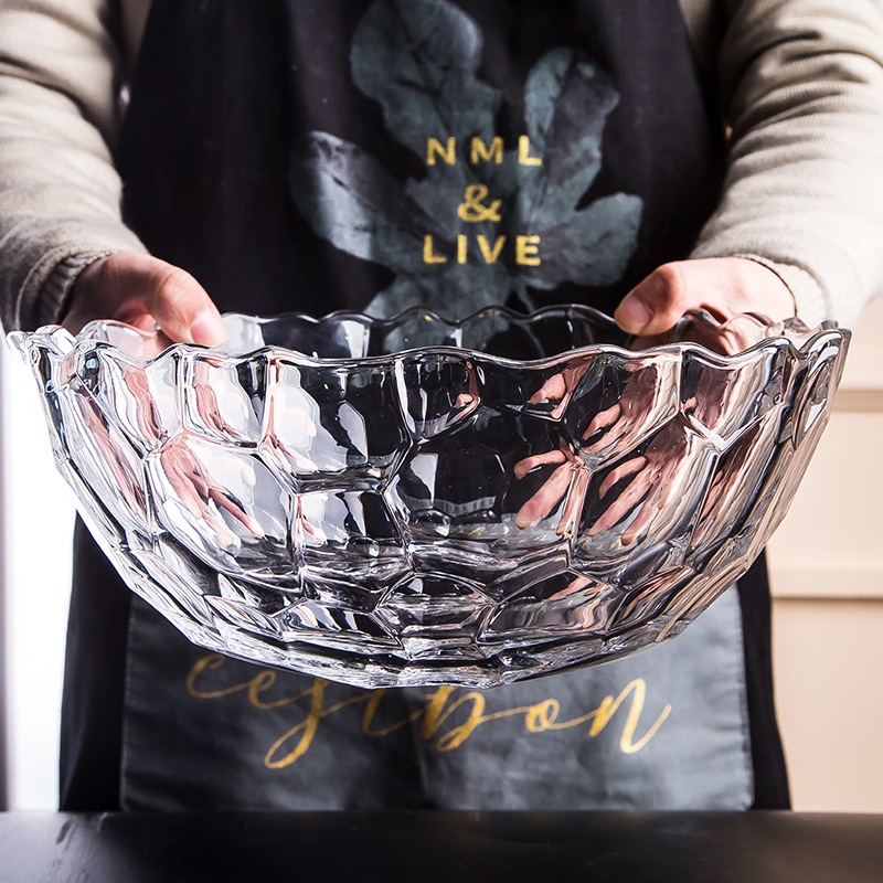 Glass Bowl Big Number Loaded Fruit Crystal Glass Special Glass Bowl Large Capacity Super Large Net Red Ins Glass Basin