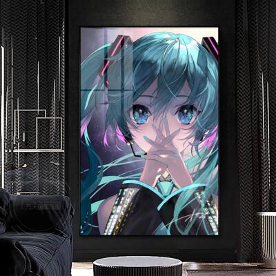 Hatsune Miku hanging paintings, 2D cartoon anime girl posters, bedroom bed murals, living room background wall decorative paintings