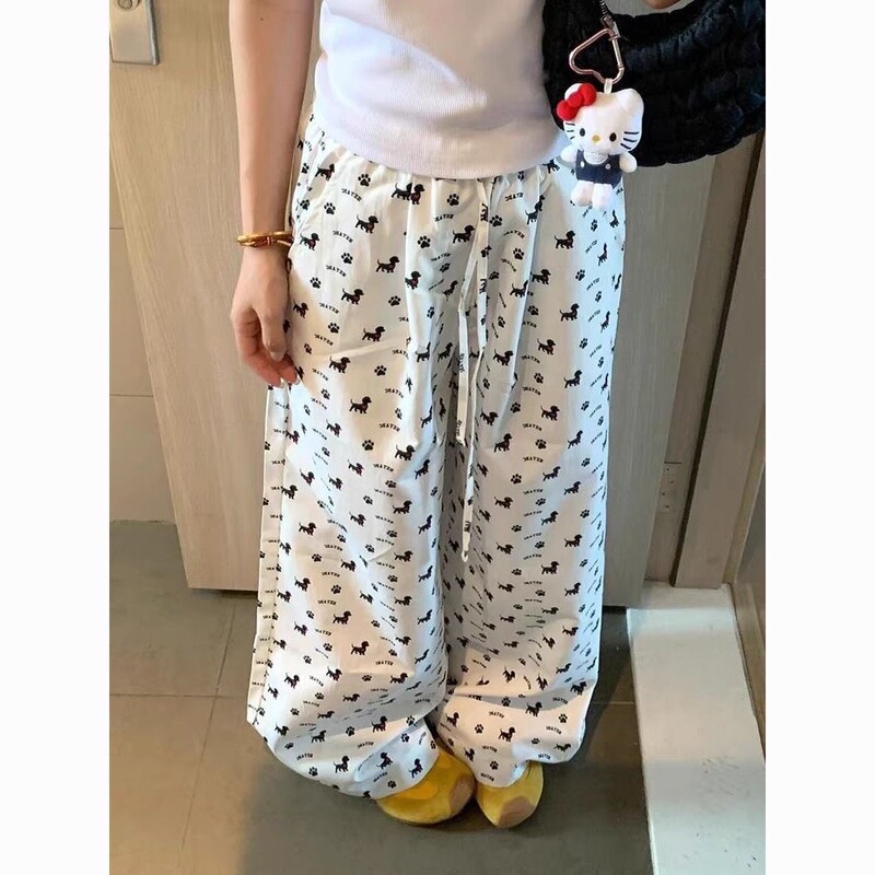 American Retro Cartoon Dog Print Casual Pants for Women, Summer High-Waisted Slimming Versatile Straight-Leg Pants with Drapey Wide Legs American Retro Cartoon Dog Print Casual Pants for Women, Summer High-Waisted Slimming Versatile Straight-Leg Pants with Drapey Wide Legs