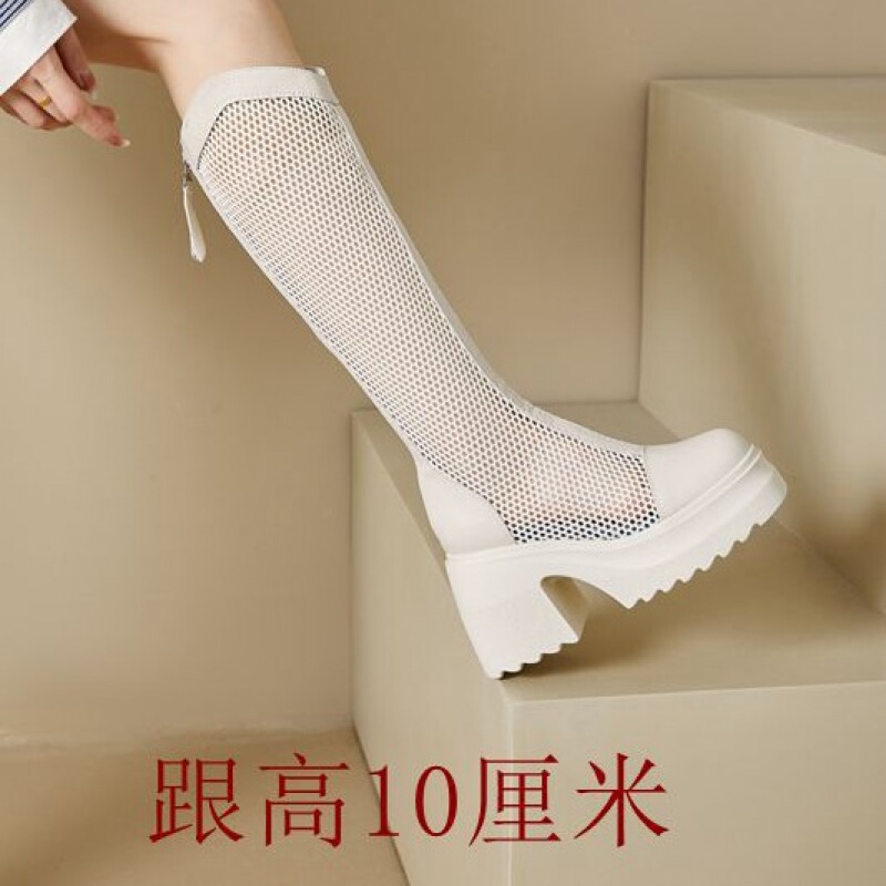 Mesh Boots for Women 2025 New Summer Thin Breathable Cut Out Sandals for Small People High Heels No More Than Knee Knight Boots