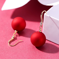 Temperament Simple Geometric Retro Hong Kong Style Earrings Female Red Long Pendant Earrings 2021 New Tide Red Earrings